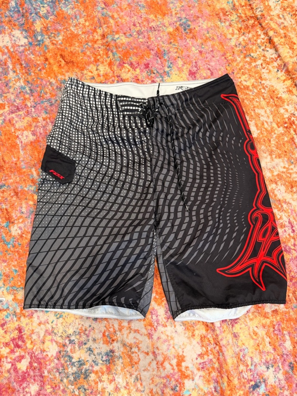 Fox Racing Men's Black & Gray Board Shorts with Red Graphic